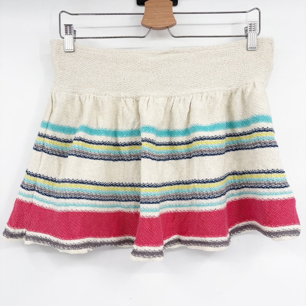 Seaton Womens Linen Cotton Striped Coastal Nautical Mini Knit Twirl Skirt Size M